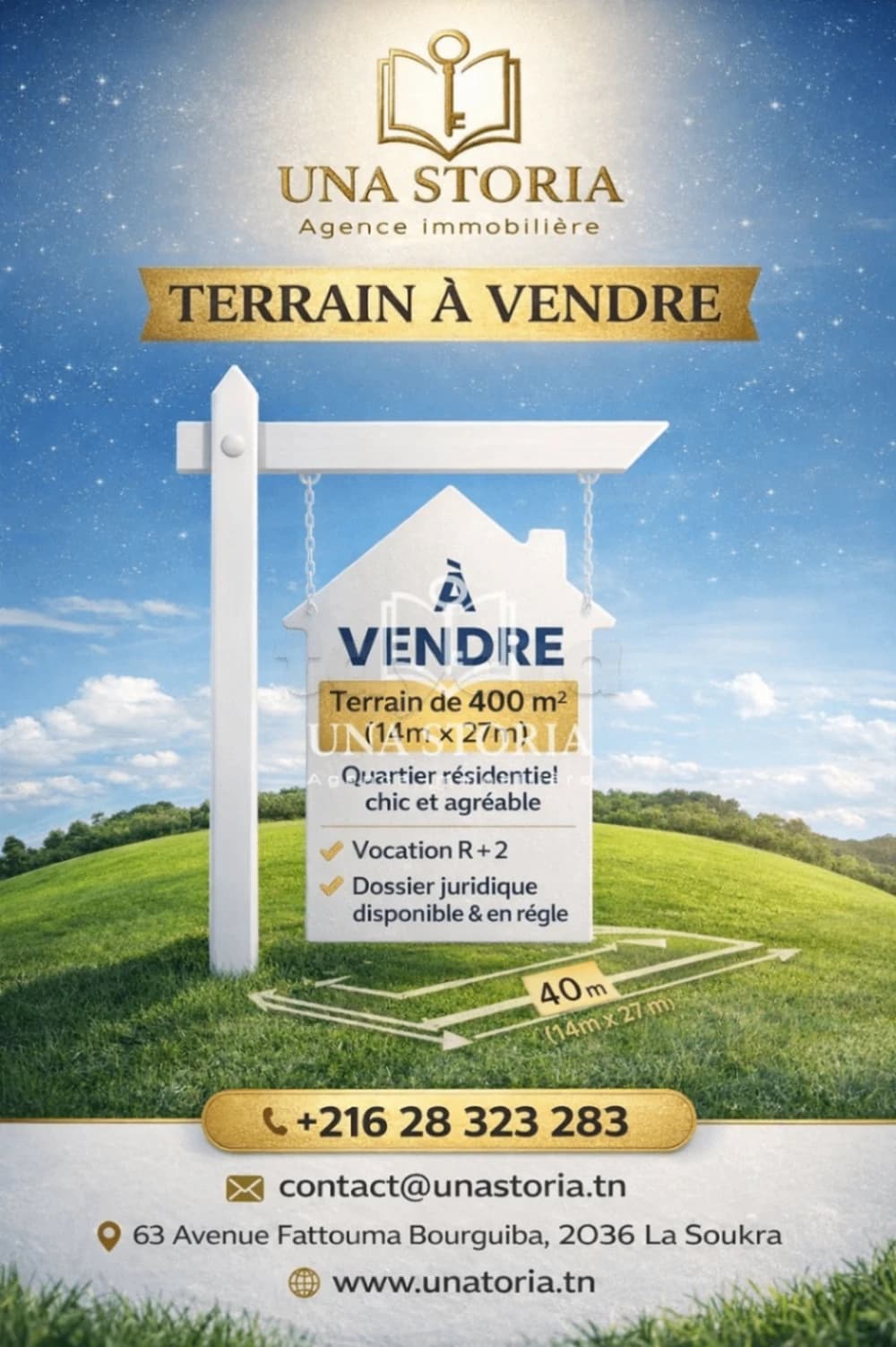 Terrain jumelée de 400m² à Soukra