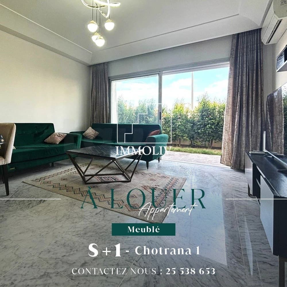 A louer un S+1 meublé avec jardin à Chotrana 1