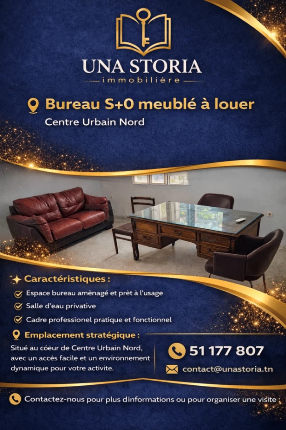  À LOUER BUREAU S+0 À CENTRE URBAIN NORD