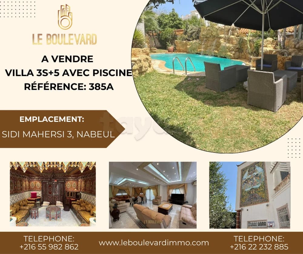 A vendre Villa 3S+5 avec piscine à Sidi Mahersi, Nabeul