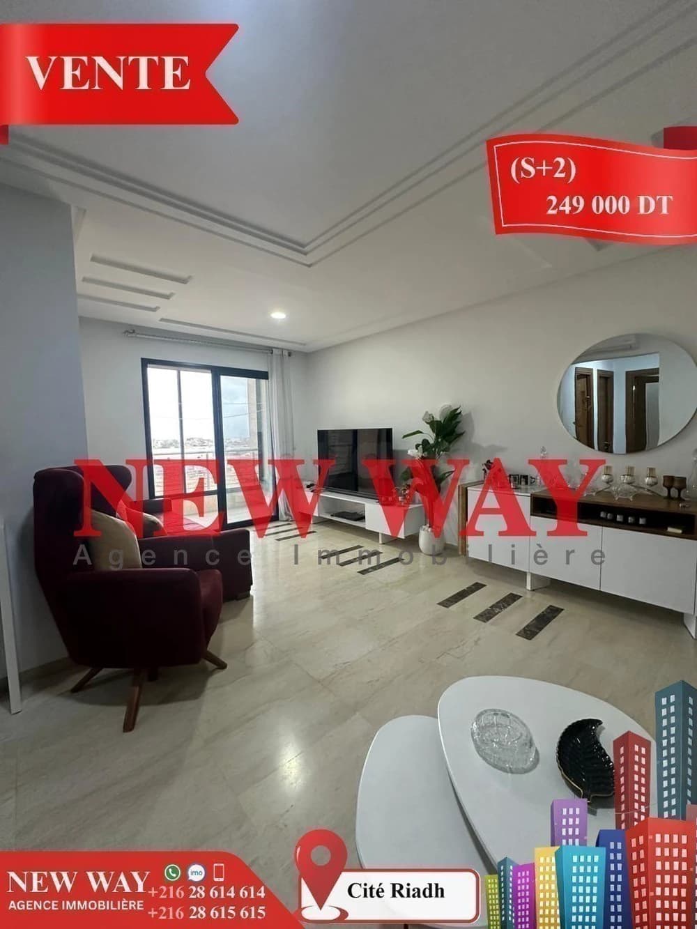 (S+2) à Cité Riadh 1 avec  Place de Parking                                    