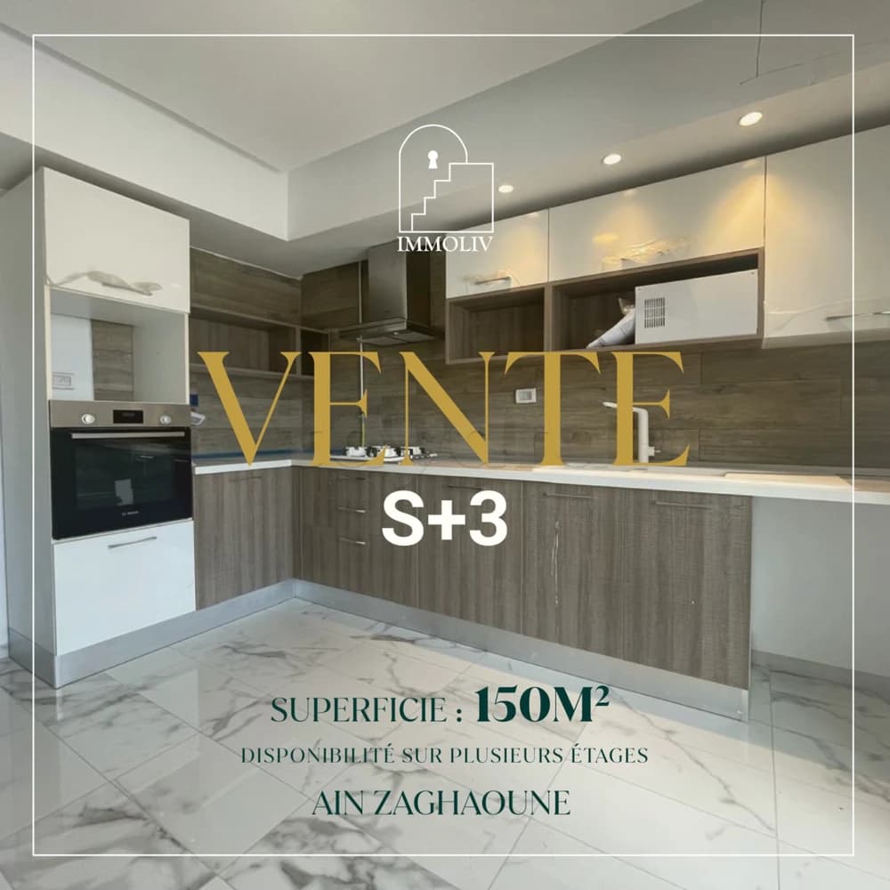 A vendre appartement S+3 neuf de 150m²  à Ain zaghouan 
