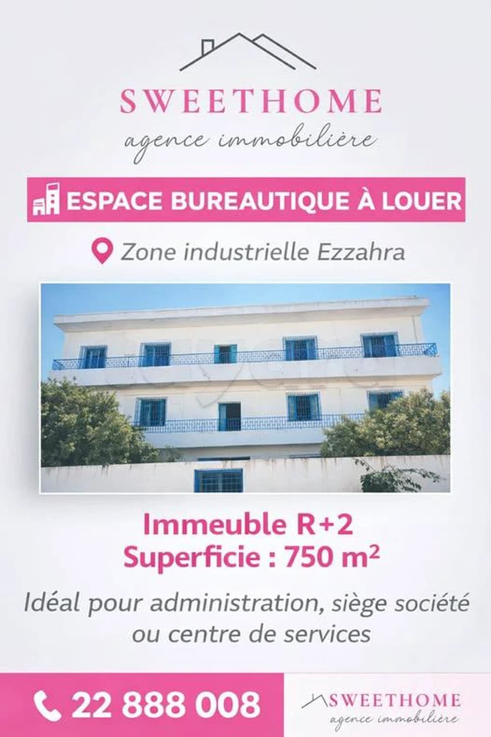 Immeuble bureautique R+2 à la Zone Industrielle Ezzahra 