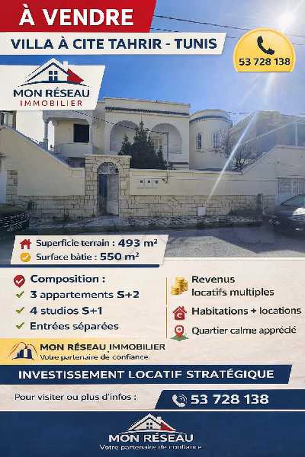 📍 À VENDRE – Villa d’Exception à CITE LES ENSEIGNANTS CITE  TAHRIR – Tunis