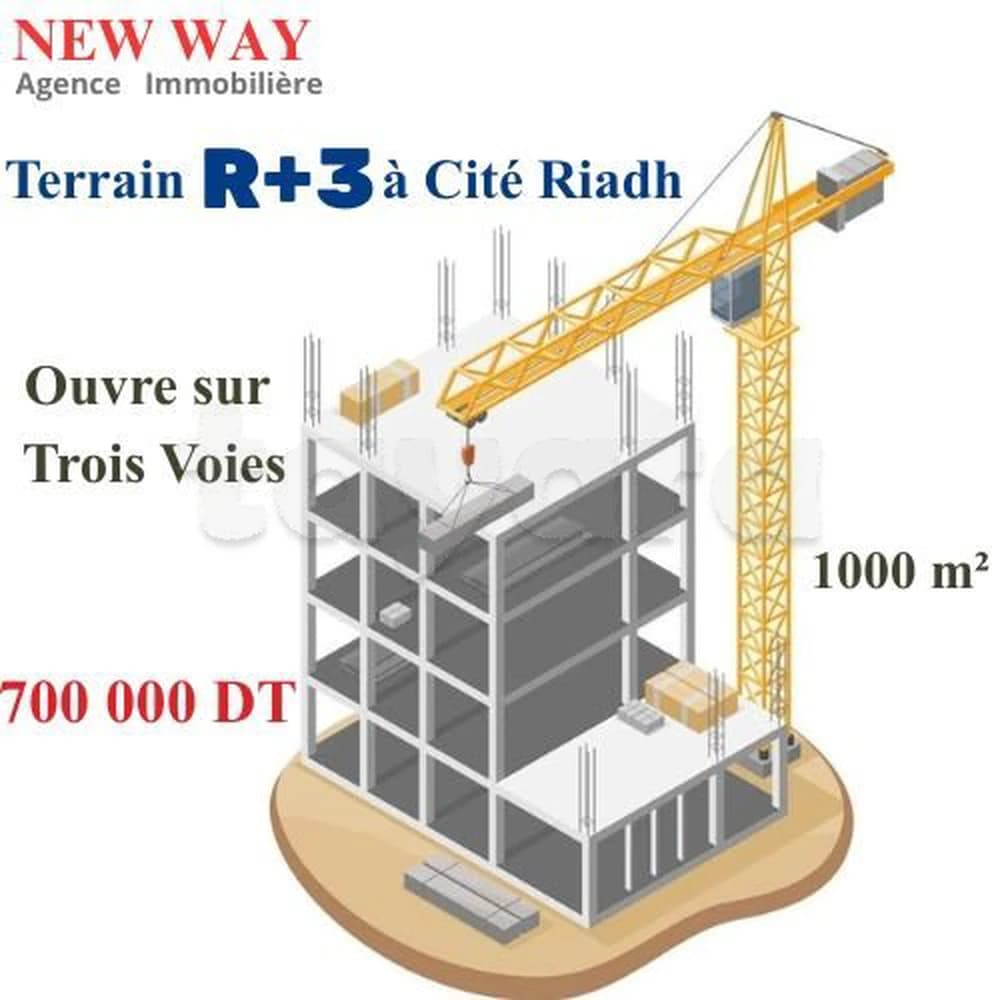  Terrain 1000 m² destiné pour une promotion immobilière à Cité riadh 