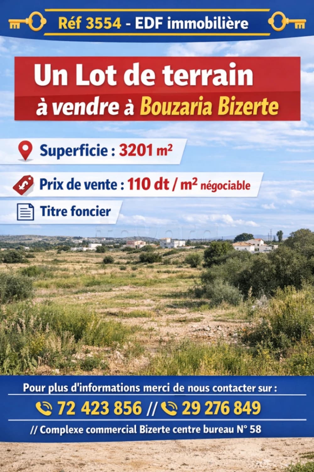 terrain à vendre à Bouzaria Bizerte