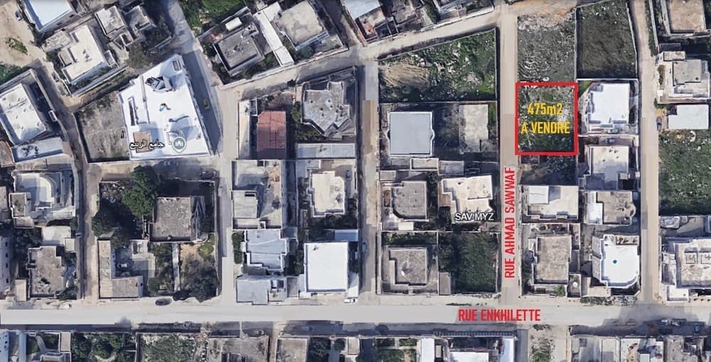 A Vendre Terrain 475m² Titre Foncier à Enkhilet Ariana