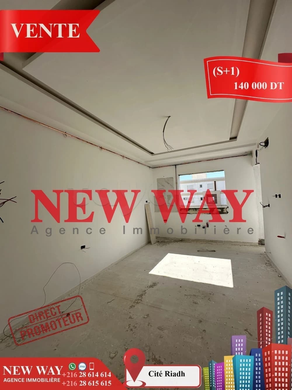  (S+1) Directe Promoteur    à Cité Riadh 