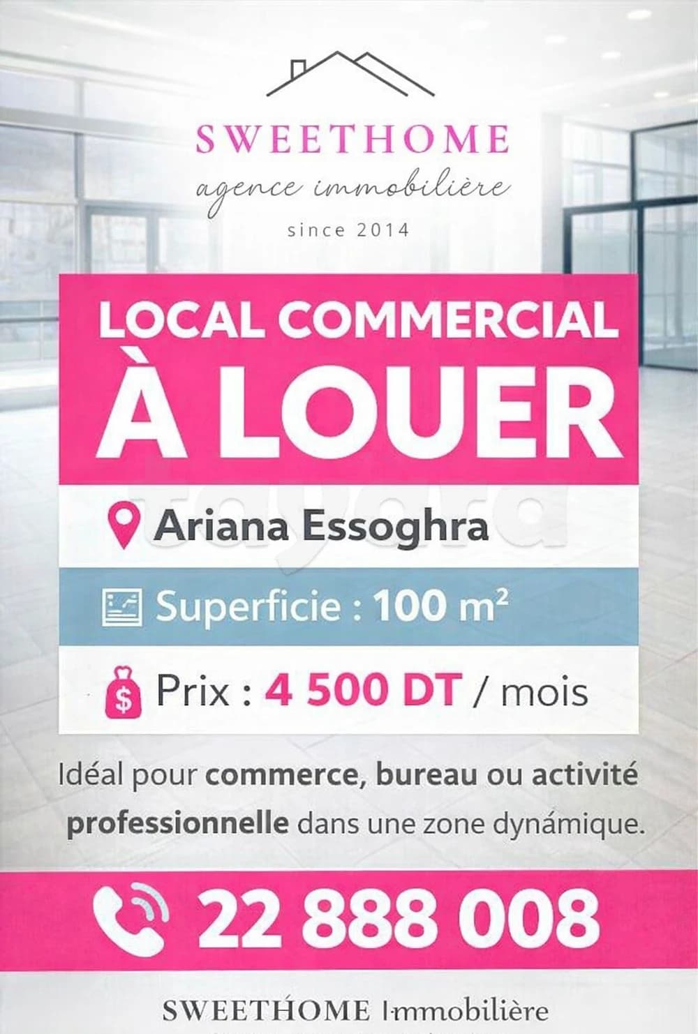 Local commercial à louer à Ariana Essoghra 