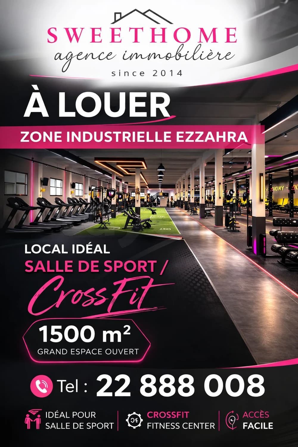 Local idéal salle de sport à louer à la zone industrielle ezzahra 