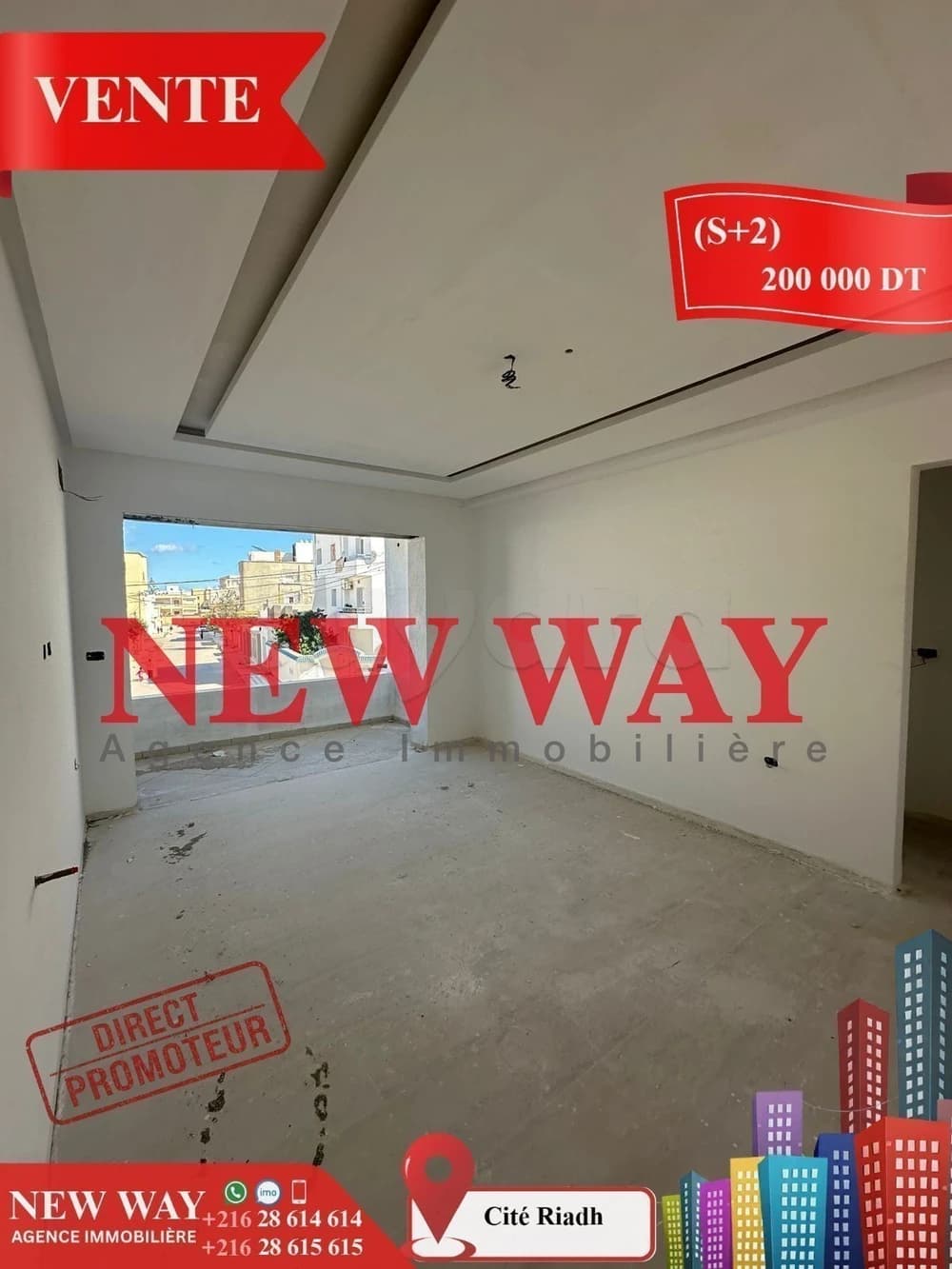 (S+2) Directe Promoteur  à Cité Riadh  