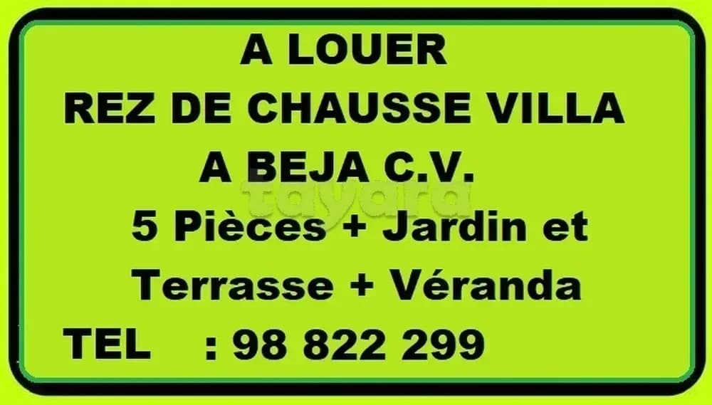 A louer Rez de chaussé villa 5 pièces C.v. béja