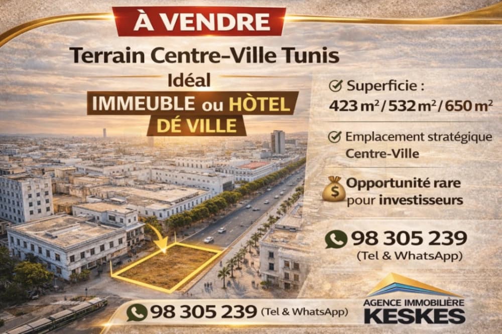 Terrain Centre-Ville Tunis Idéal Immeuble / Hôtel de Ville