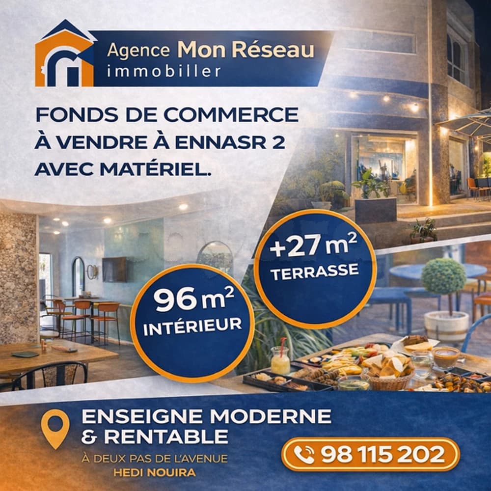 📍 ENNASR 2 – À DEUX PAS DE L’AVENUE HEDI NOUIRA : ☕ FONDS DE COMMERCE À VENDRE – CAFÉ ÉQUIPÉ