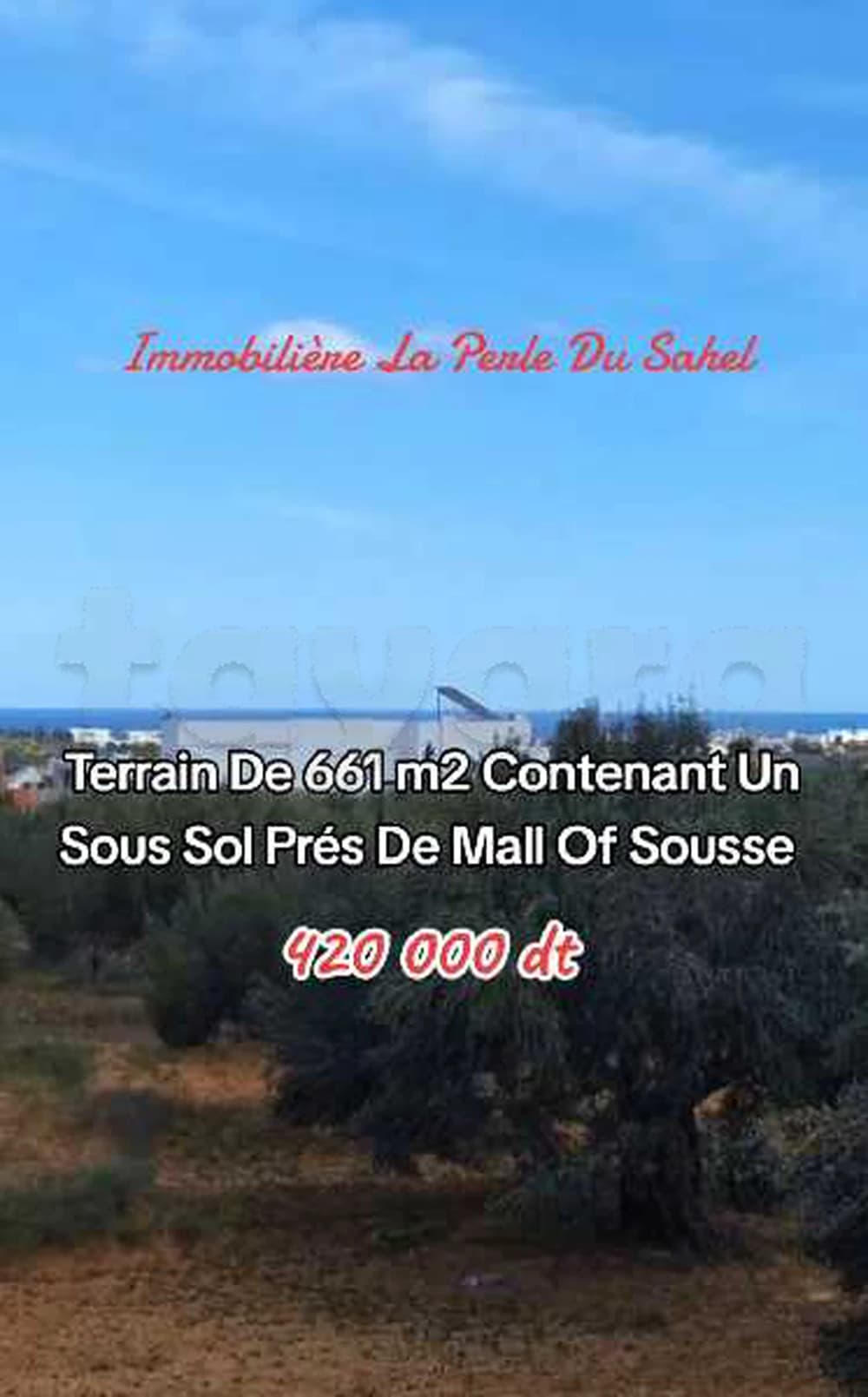 TERRAIN DE 661 m2 CONTENANT UN SOUS SOL PRÉS DE MALL OF SOUSSE 