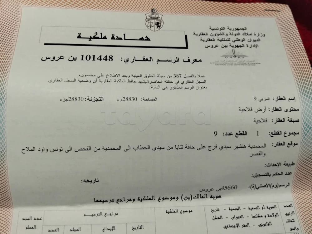 Terrain à sidi fraj mhamdia 1018 m²